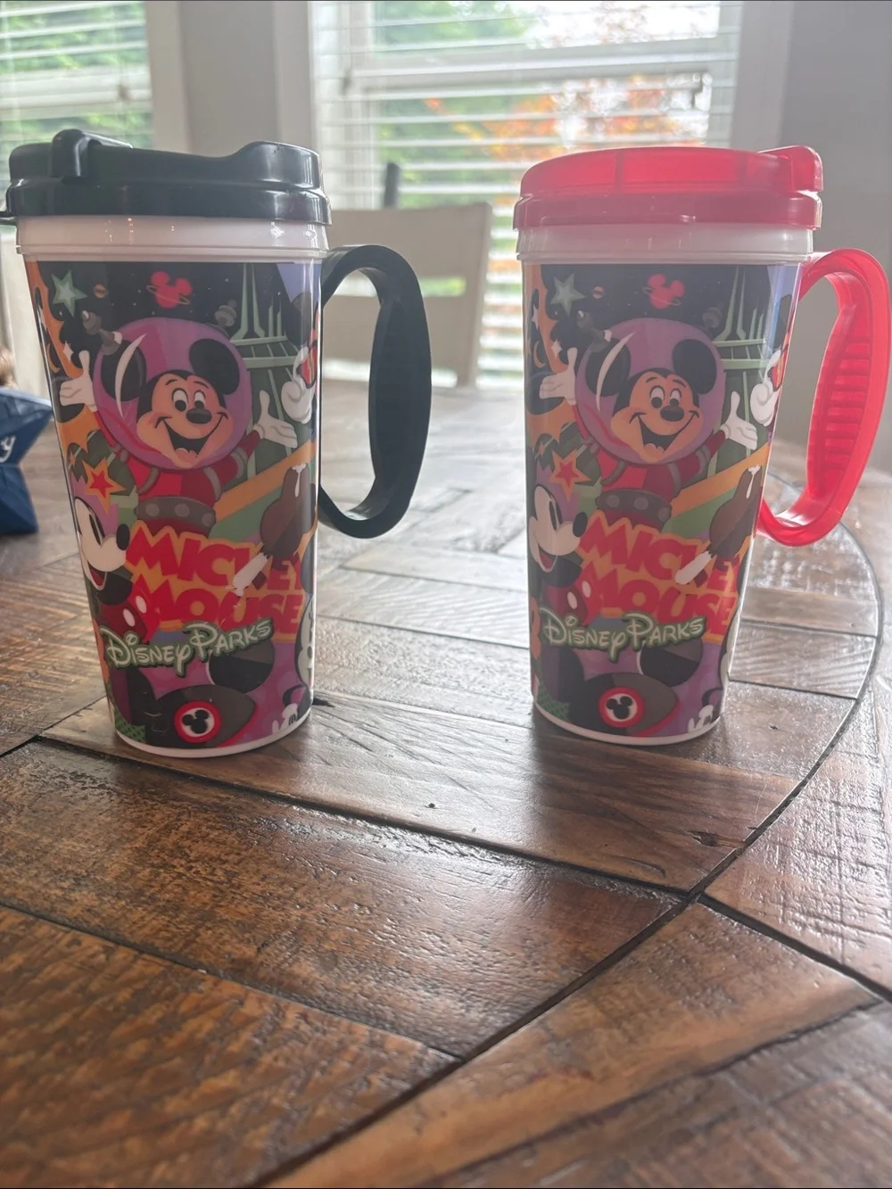 Disney Mickey Mouse Plastic Travel Mugs - Pink and Black Handles